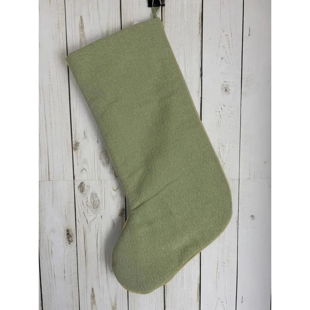 Tahari Home Sage Green Beaded Starburst Christmas Stocking Metallic‎ 22